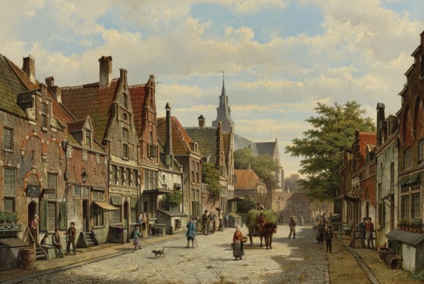 Dutch town street by Willem Koekkoek